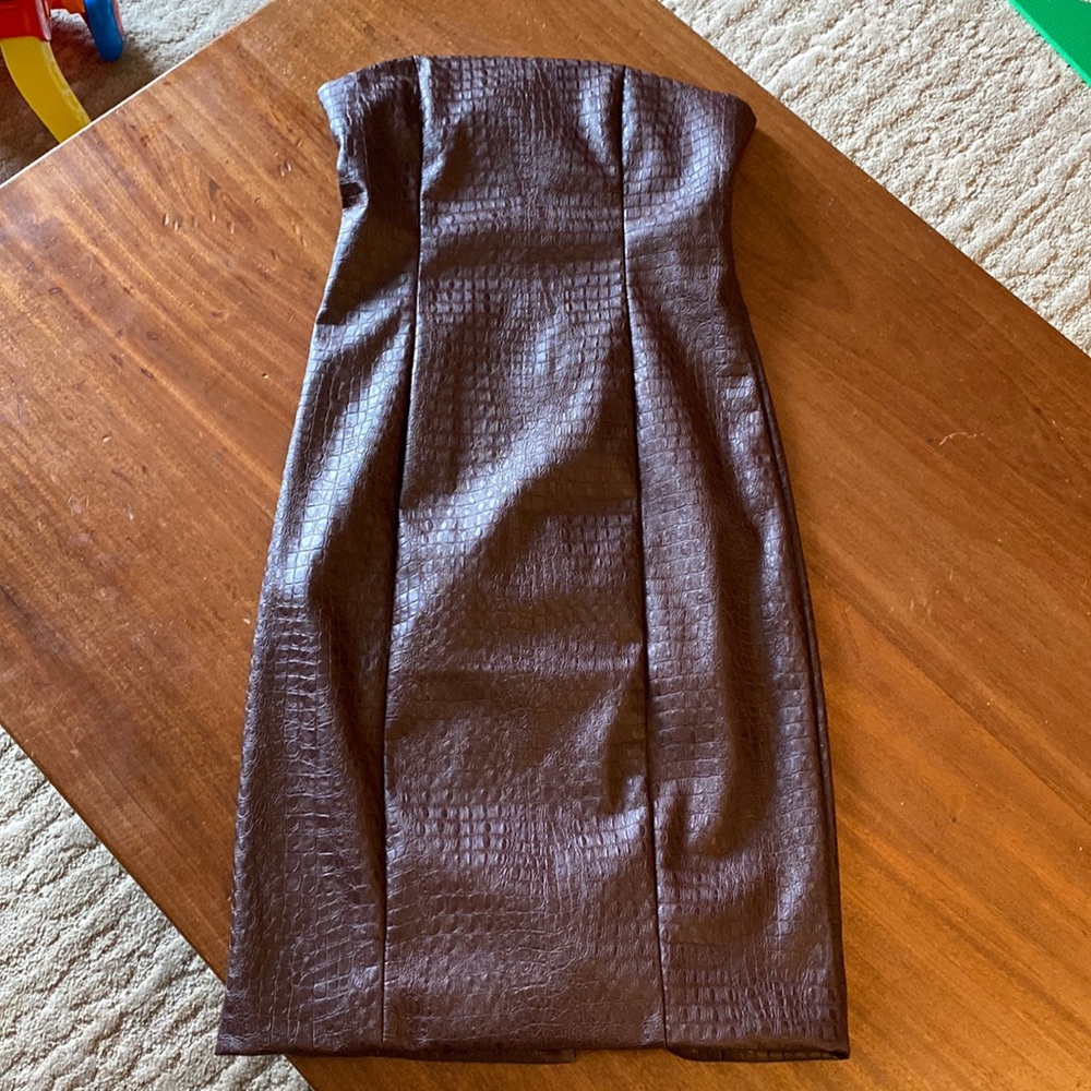 7 FOR ALL MANKIND Brown Strapless Faux Leather Snakeskin Dress